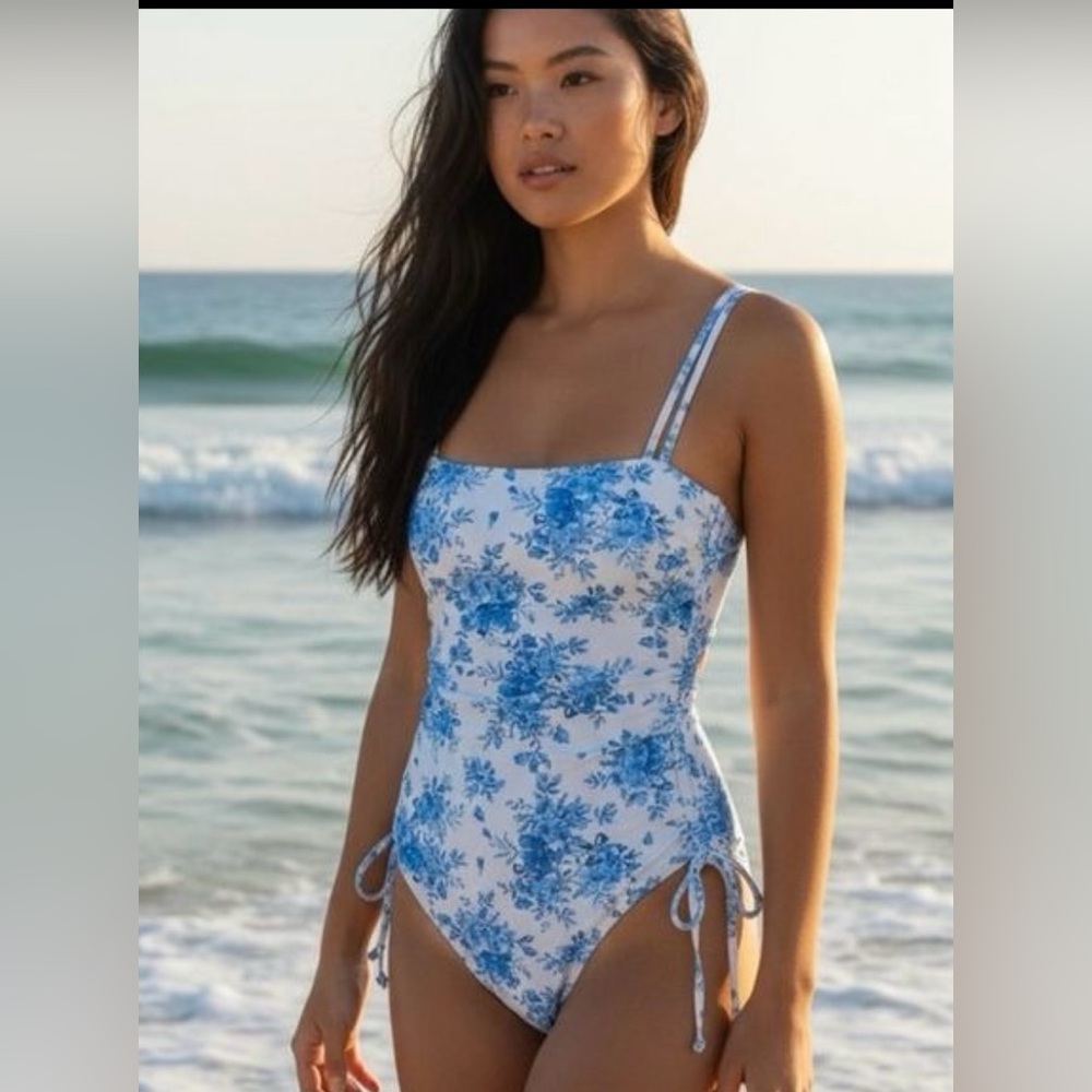 Wild Fable Blue Floral One Piece cheeky swimsuit XL